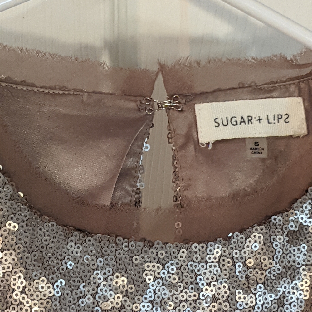 Sugar + Lipz‎ Pewter Sequin Evening Dress Small - Picture 3 of 6
